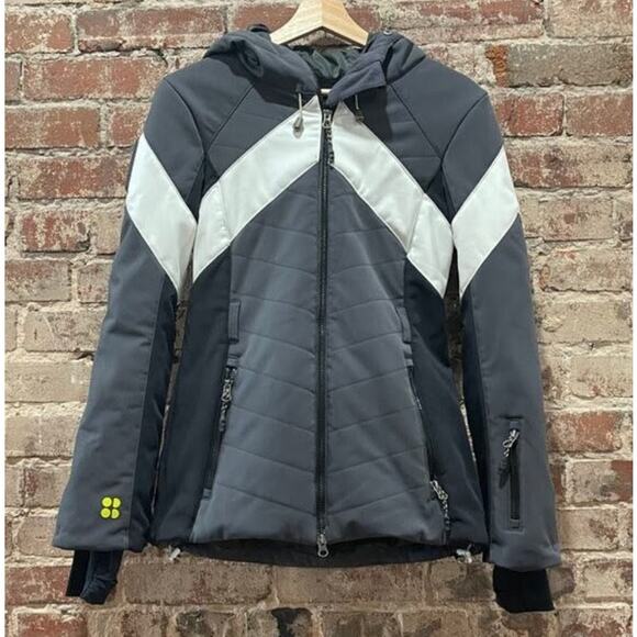 Sweaty Betty Method Ski Jacket XS Slate Gray Black White Insulated EUC - Picture 9 of 9